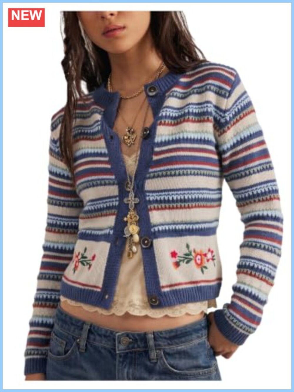 Soft Knit Floral Cardigan Button Down Crew Neck Long Sleeve Women's Sweater